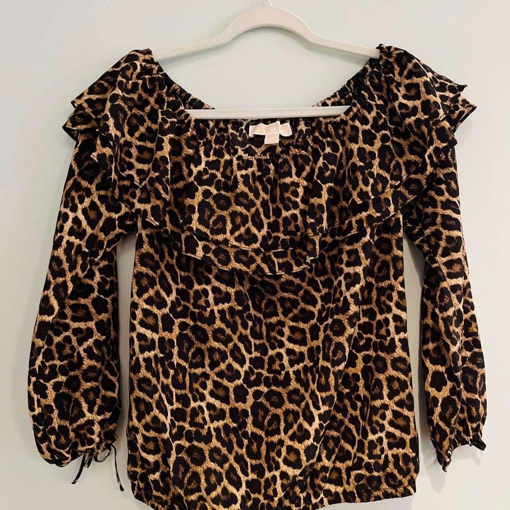 MK leopard printed two-tier ruffle blouse